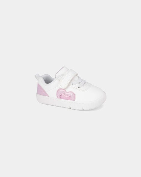 baby girl every step® first walker shimmer heart sneakers - white/pink