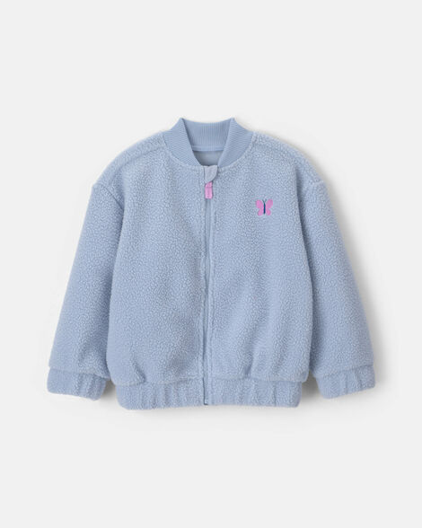 toddler girl butterfly teddy fleece zip-up jacket - blue
