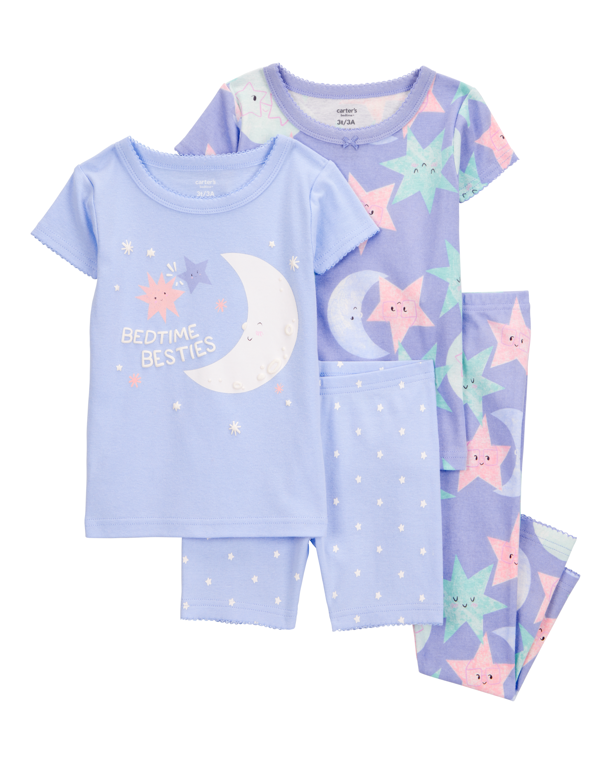 Toddler Girl 4-Piece Moon & Stars 100% Snug Fit Cotton Pajamas - Purple