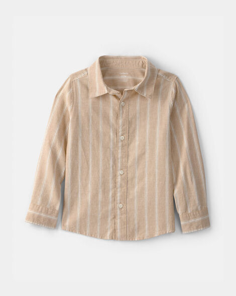 boys striped button-down shirt - brown