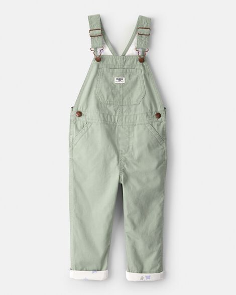 Toddler Girl Butterfly-Lined Canvas Overalls - Green
