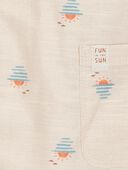 Tan - Baby Button-Front Sunset Print Sleeveless Romper, Selected