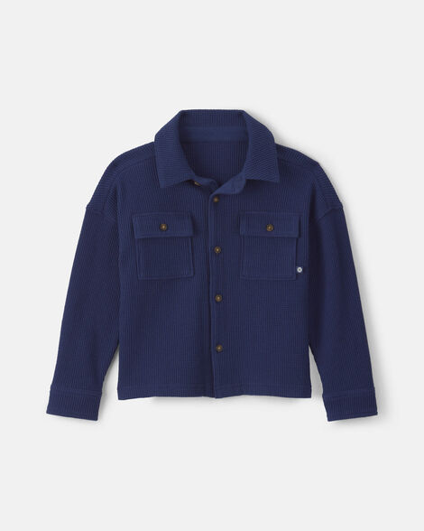 Toddler Boy Thermal Long-Sleeve Button-Down Shirt - Navy Blue
