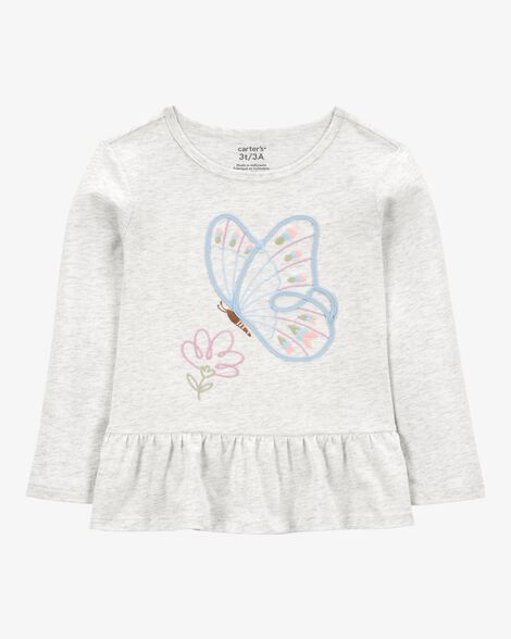  Product image 1 of Baby Butterfly Long-Sleeve Peplum Top - Grey
