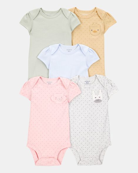 baby girl 5-pack animal short-sleeve cotton bodysuits
