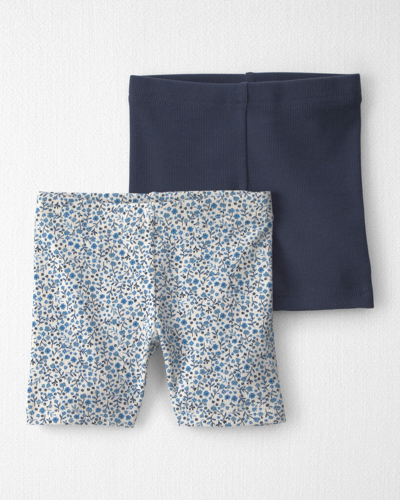 Little Planet Toddler Girl 2Pack Organic Cotton Ribbed Pedal Shorts 2T Meadow Bloom Merchant Navy