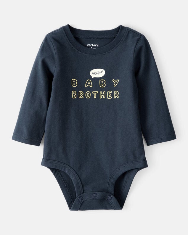 Product image 1 of Baby Boy Sweetest Baby Brother Cotton Long-Sleeve Graphic Bodysuit - Navy Blue