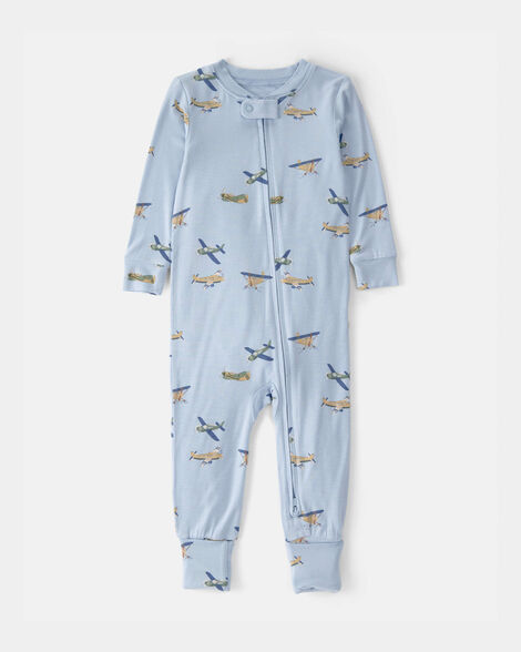 baby boy plane purelysoft 2-way zip 1-piece pajama - blue