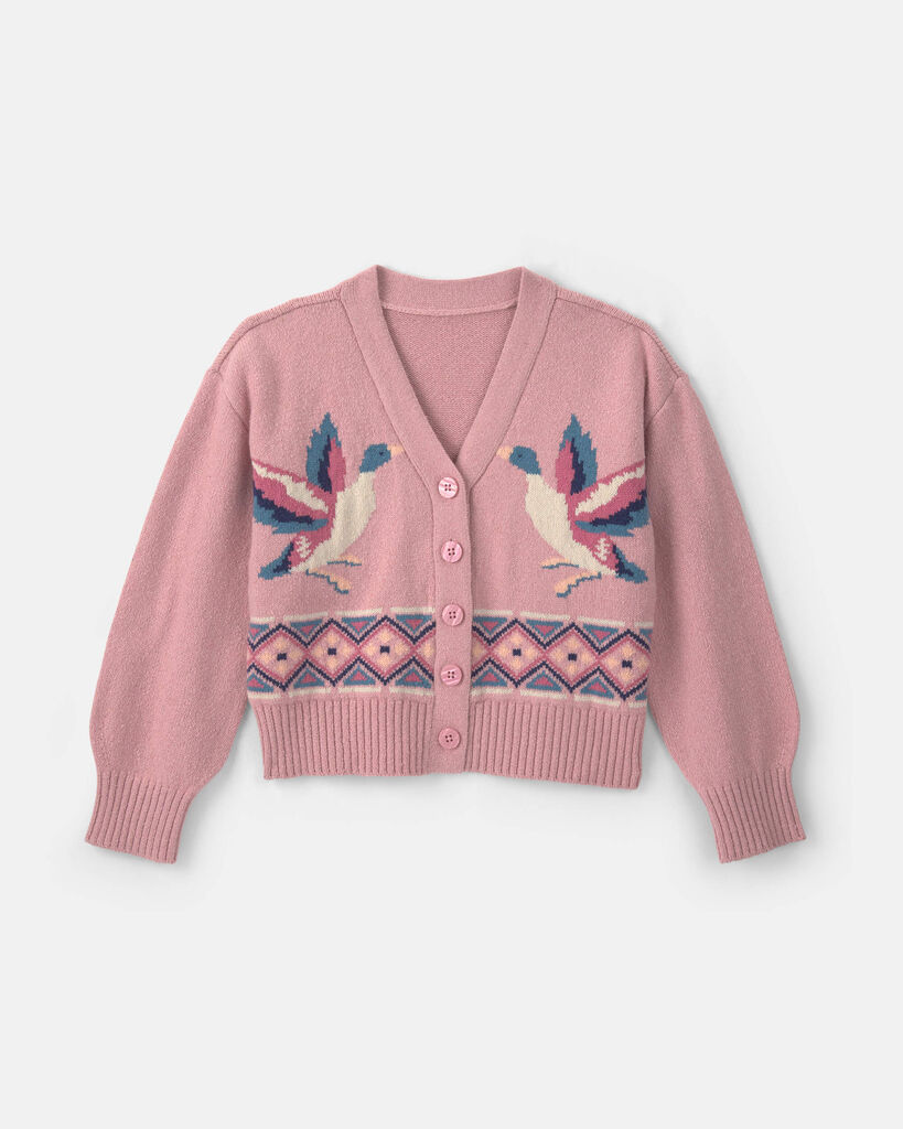 OshKosh B'gosh Girls Duck Fair Isle Long-Sleeve Cardigan Sweater 10 Pink