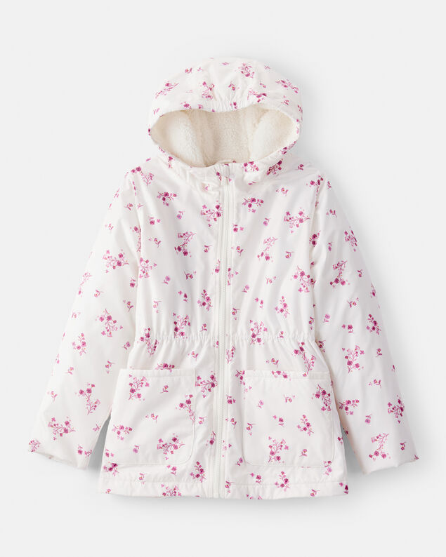Product image 1 of Girls Floral Long-Sleeve Midweight Anorak Jacket - White