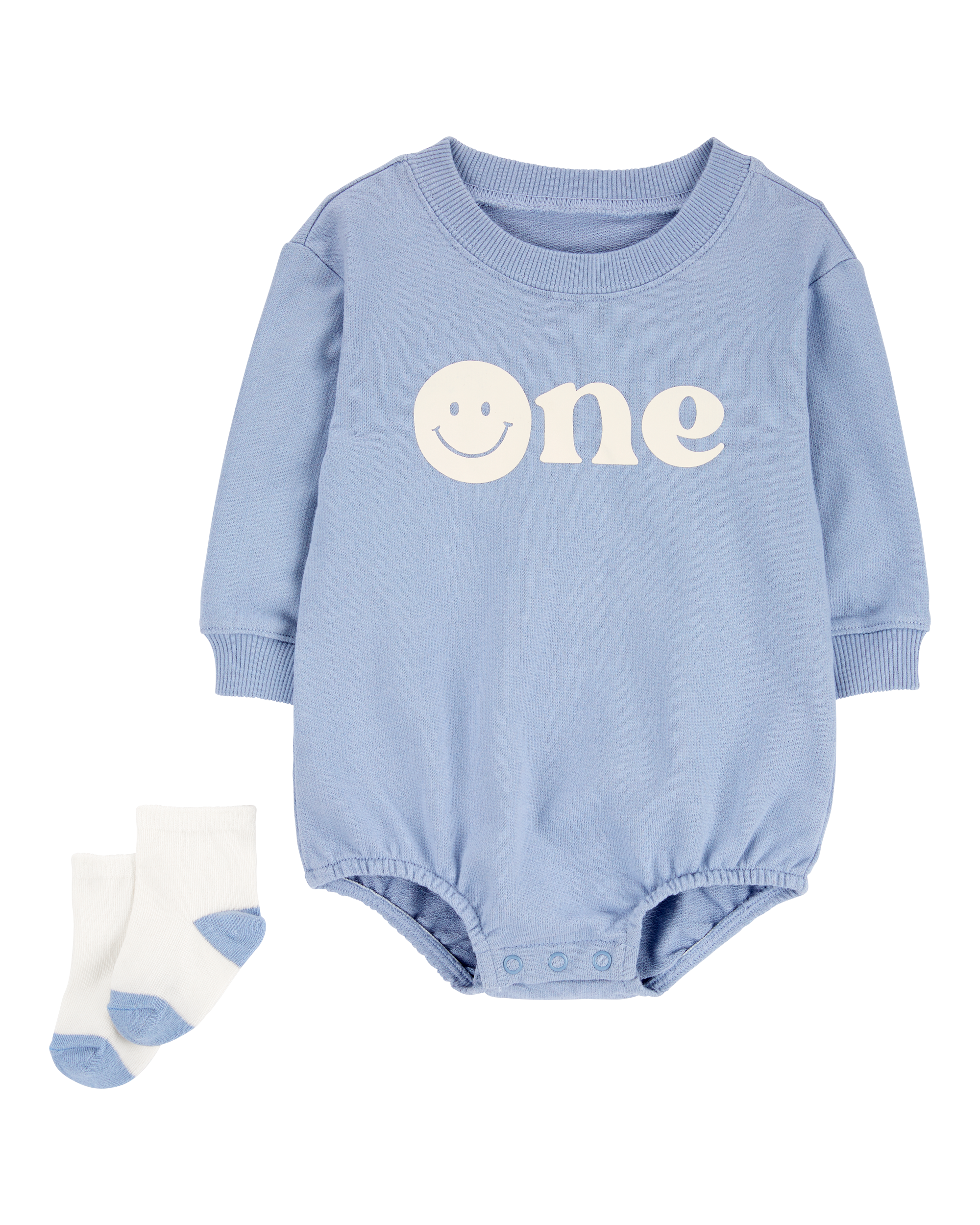 Baby Boy 2-Piece Birthday Bubble & Socks Set - Blue/White