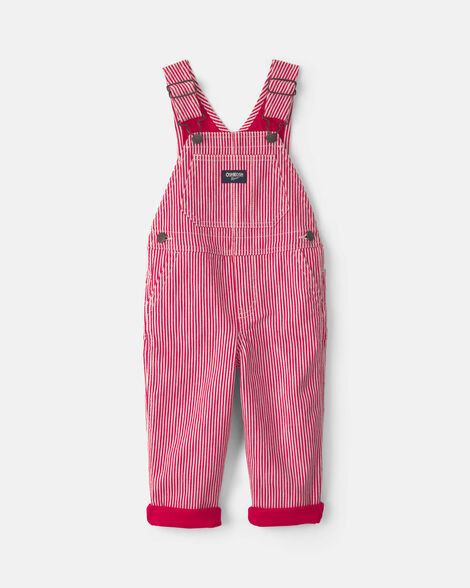 Toddler Boy Hickory Stripe Overalls - Red/White