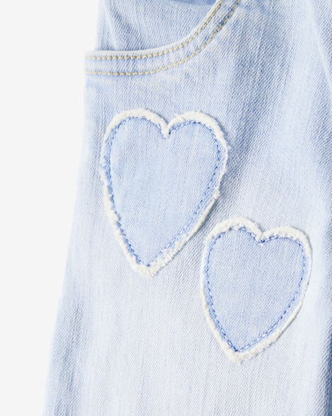Toddler  Heart Embroidered Iconic Denim Wide Leg Jeans - Cowboy Wash