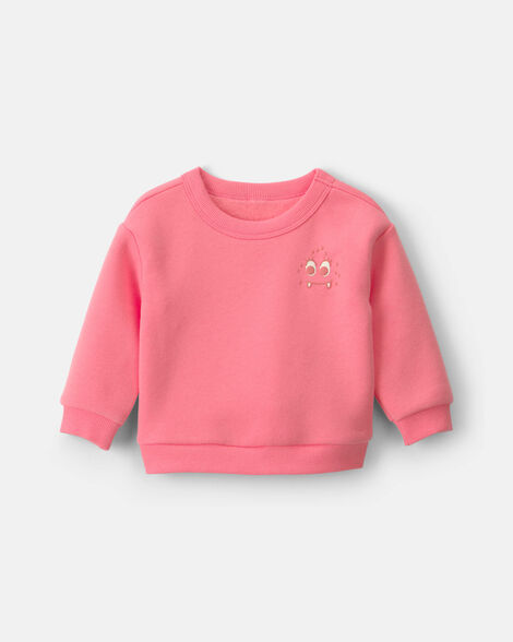baby girl monster fleece pullover sweatshirt - coral