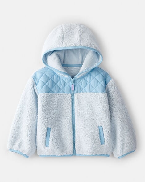 toddler girl sherpa hooded zip-up jacket - blue