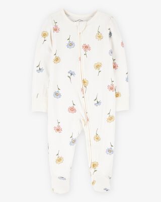 Product image 1 of Baby Floral Print 2-Way Zip PurelySoft Sleep & Play Pajamas - Ivory