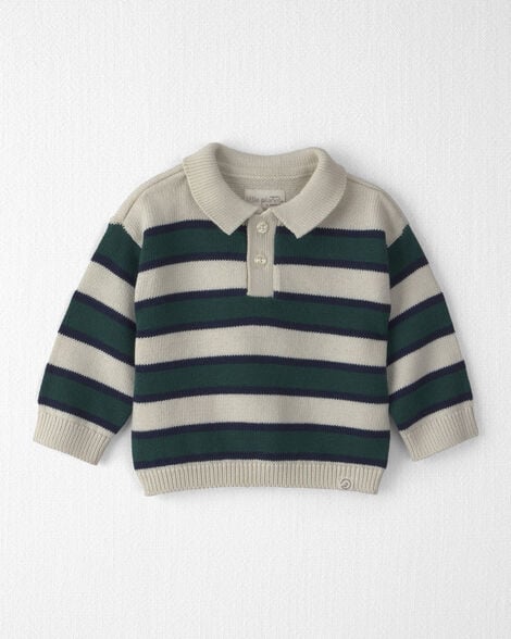 Baby Boy Organic Cotton Sweater Knit Polo in Stripes