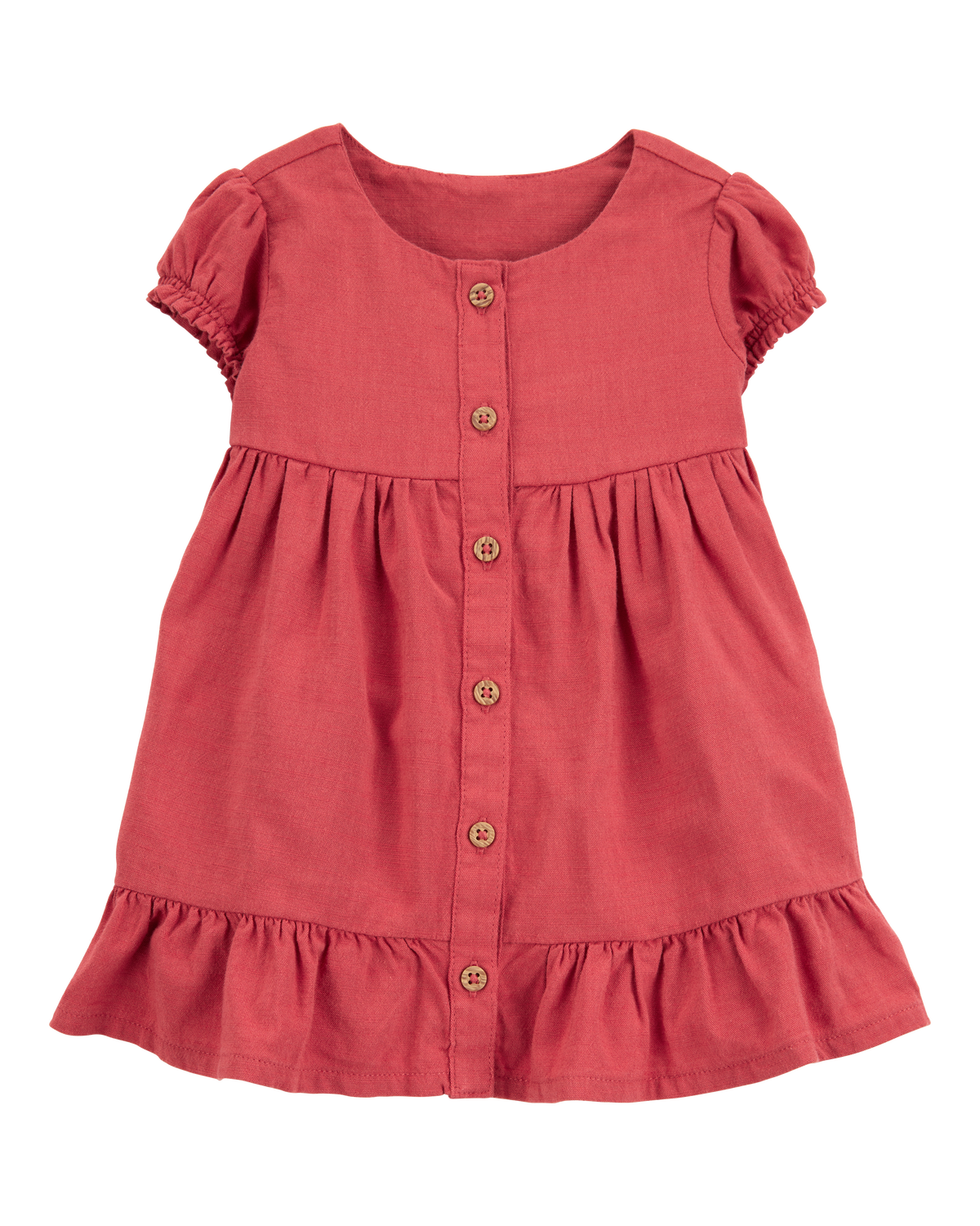 Baby Short-Sleeve Linen Look-Alike Tiered Dress - Red