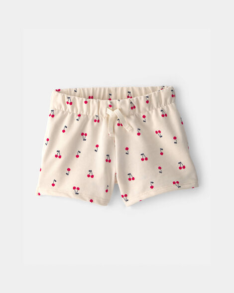 toddler girl cherry french terry shorts - cream