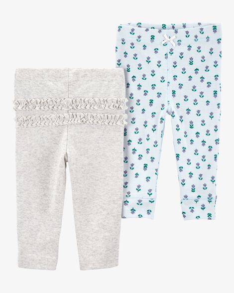  Product image 1 of Baby 2-Pack Floral Pull-On Pants - Grey/Blue