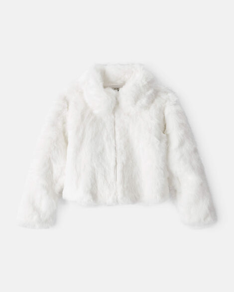 Girls Long-Sleeve Faux Fur Fashion Jacket - White