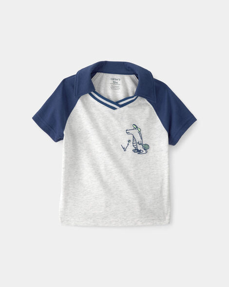 baby boy alligator polo shirt - blue/grey