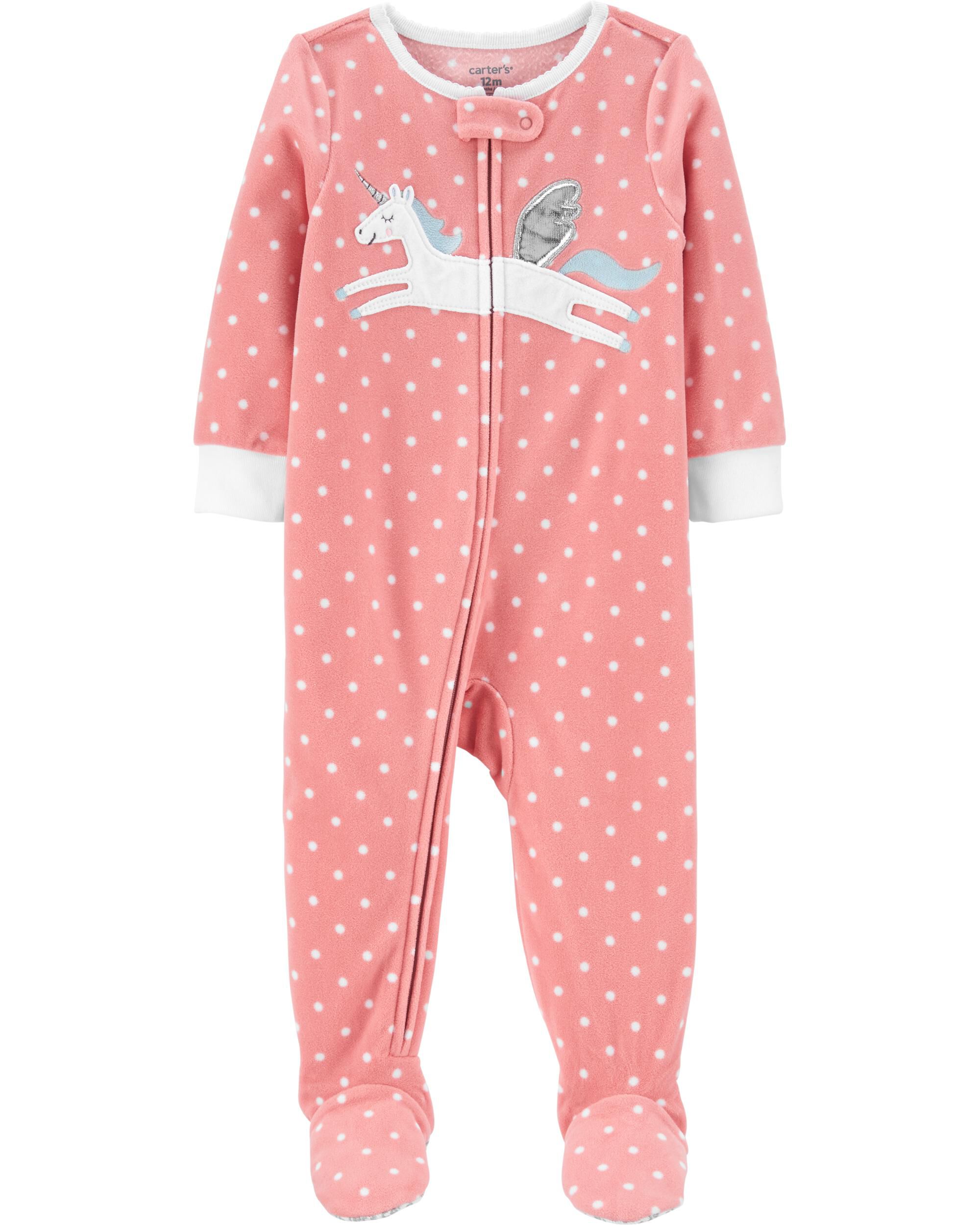 Carters Baby and Toddler Fleece Footed Pajamas Pink /& Blue Heart Pattern
