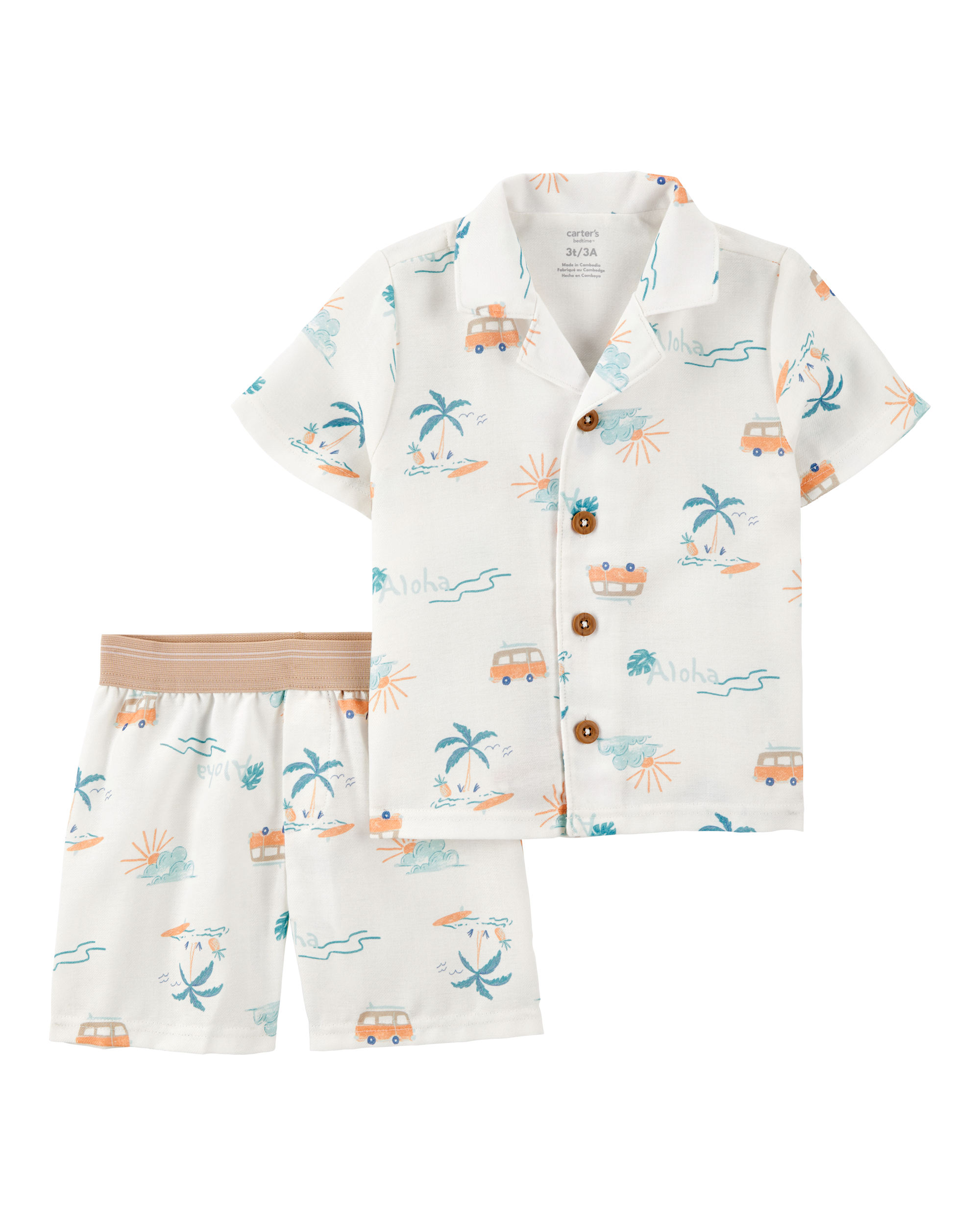 Toddler Boy Tropical Print Loose Fit 2-Piece Pajamas - White