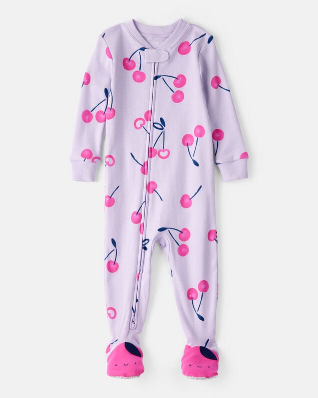 Baby Girl Peppermint Print DreamPlush Long-Sleeve Snug Fit 1-Piece Pajamas - Pink