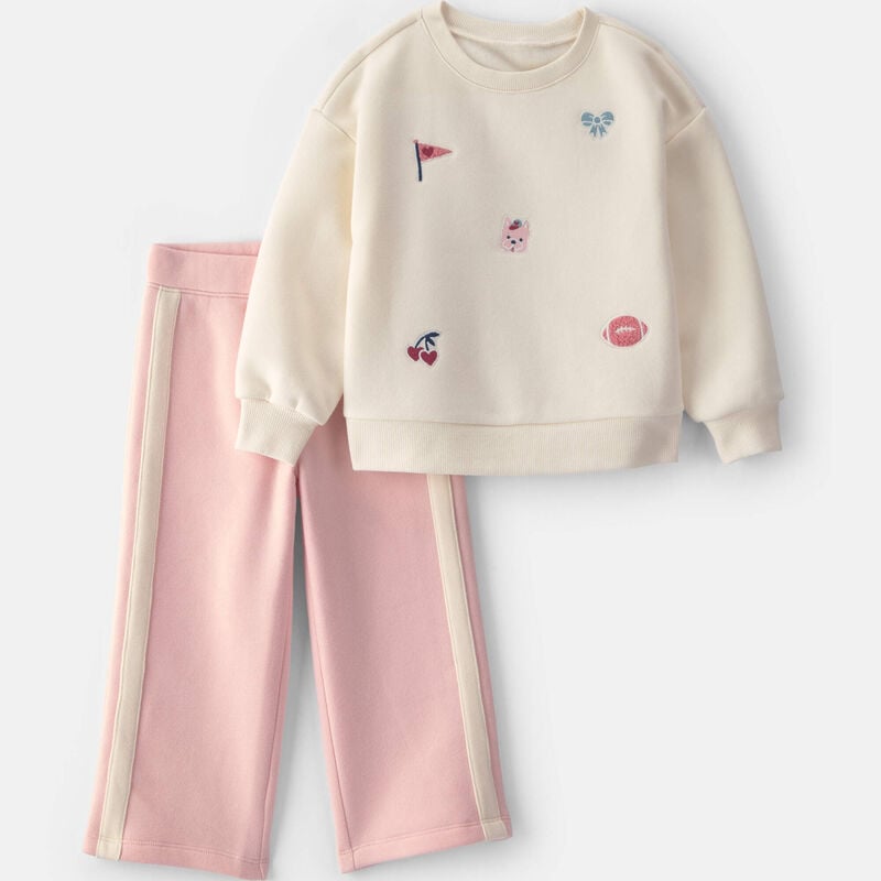 Baby Girl 2-Piece Varsity Fleece Sweatshirt & Pant Set - Cream/Pink
