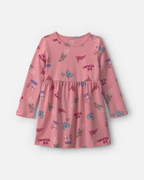 toddler girl school spirit long-sleeve dress - pink