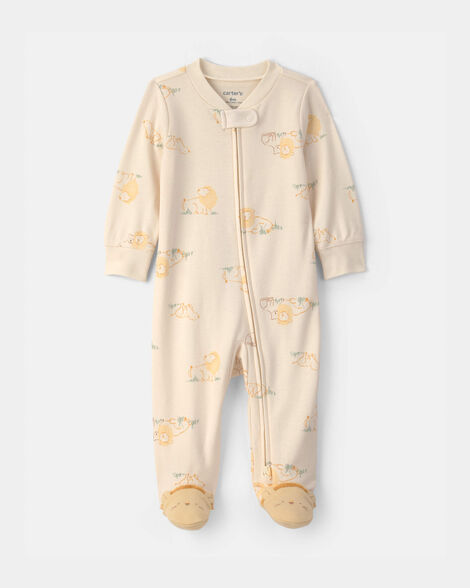 baby lion 100% cotton 2-way zip sleep & play pajamas - ivory