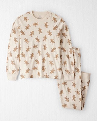 Adult Mini Christmas Fleece Long-Sleeve Loose Fit 2-Piece Pajamas - White