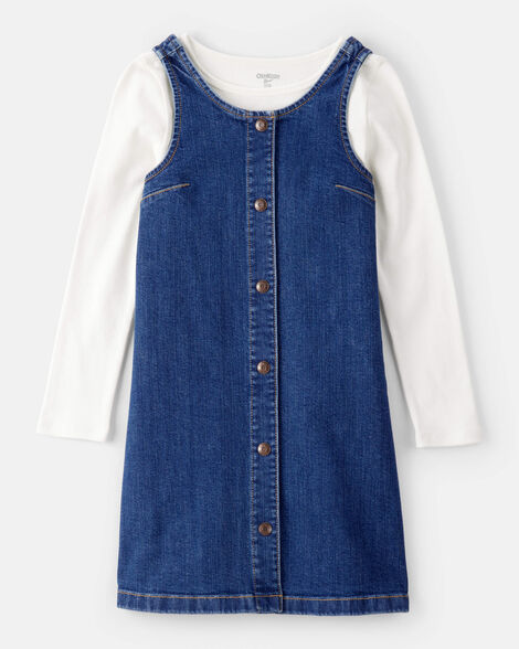 Girls 2-Piece Denim Long-Sleeve Dress Set