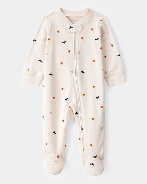 baby halloween 2-way zip cotton sleep & play pajamas - ivory
