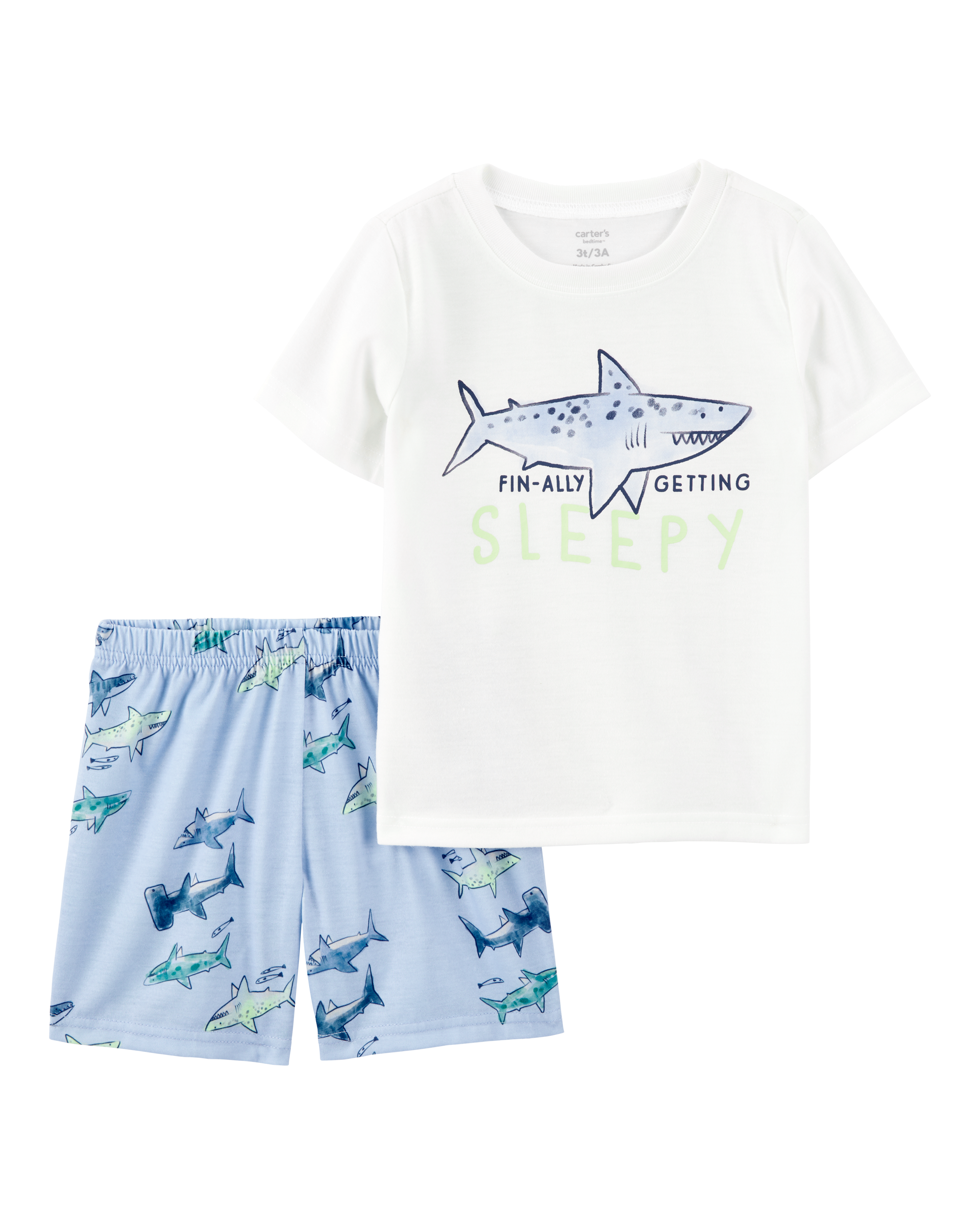 Toddler Boy Shark Print Loose Fit 2-Piece Pajamas - Blue
