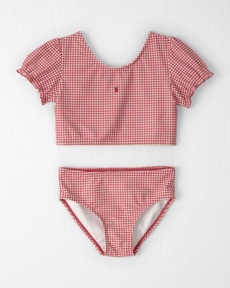 Girls 2-Piece Recycled Tankini Set in Red Gingham