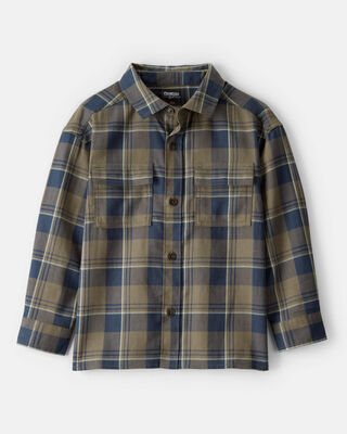 Boys Plaid Cotton Long-Sleeve Button-Down Shirt - Green
