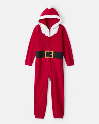 Product image 1 of Kid Santa Loose Fit Long-Sleeve Zip-Up 1-Piece Pajamas - Red