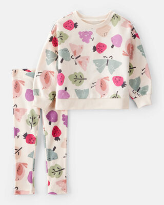 Product image 1 of Toddler Girl Butterfly Long-Sleeve Cotton Tee & Pant Set - Ivory