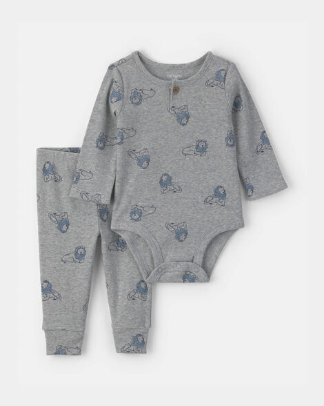 baby boy 2-piece lion top & pant set - grey