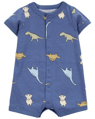 Babyhug Interlock Knit Half Sleeves Rompers With Dino Print Pack of 2 - Navy Blue & Yellow