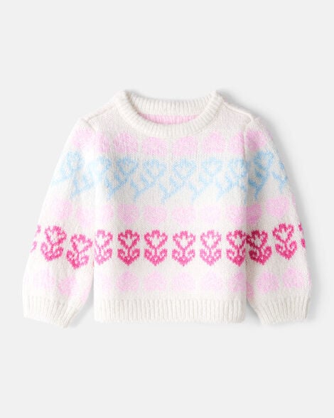 baby girl floral fairisle sweater- pink/white