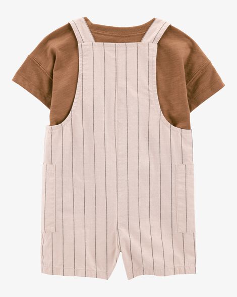  Product image 2 of Baby 2-Piece Short-Sleeve Tee & Striped Shortall Set - Brown