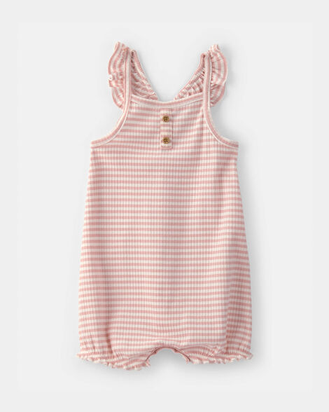 baby girl striped sleeveless romper - pink