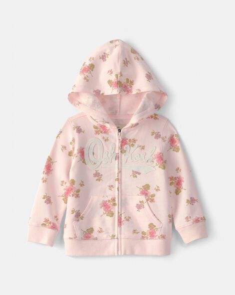 Baby Girl Floral OshKosh Logo Zip-Up Hoodie - Pink