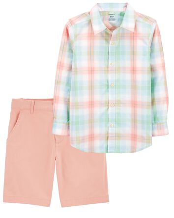 Kid 2-Piece Button-Front Shirt & Chino Shorts Set