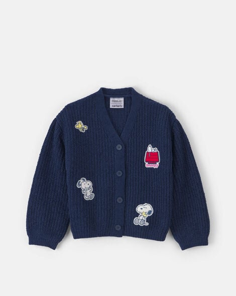 girls peanuts snoopy cardigan sweater - navy blue