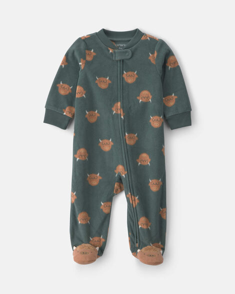 baby boy farm fleece 2-way zip sleep & play pajamas - green
