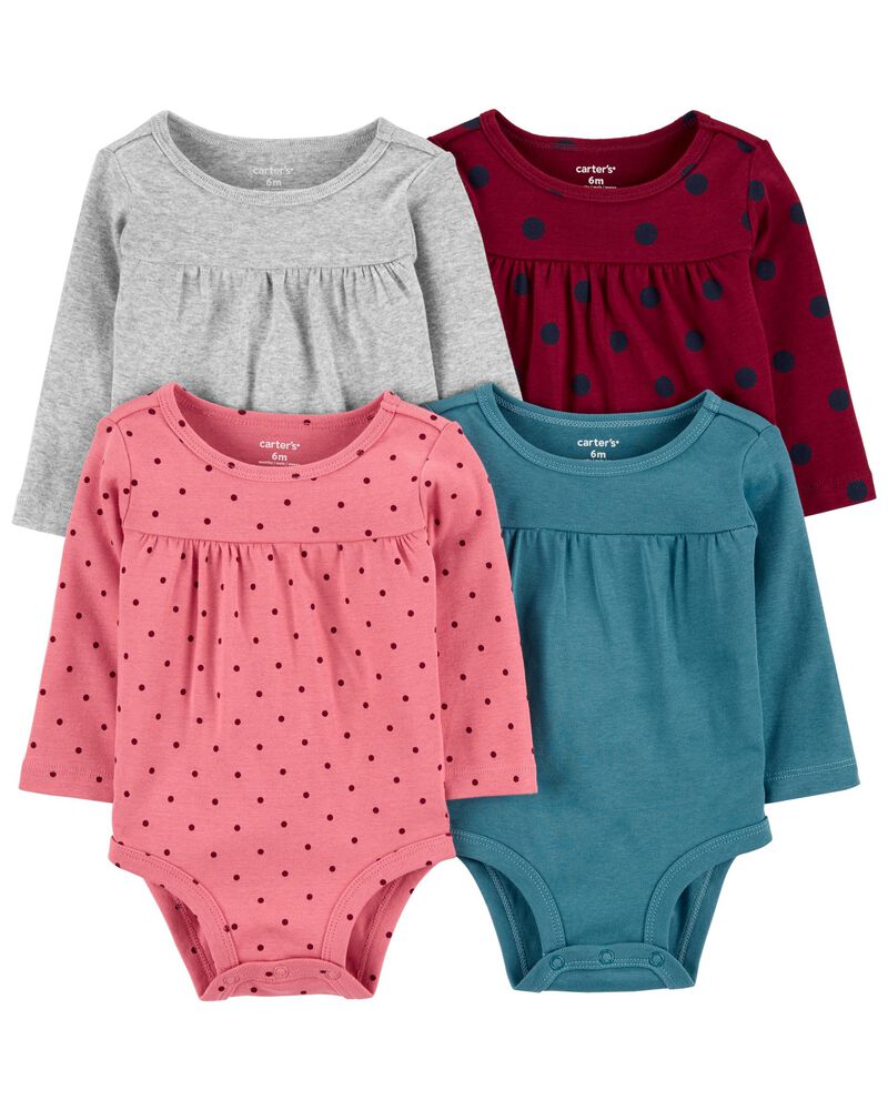 Baby Blue Pink 4 Pack Long Sleeve Bodysuits Carters Com